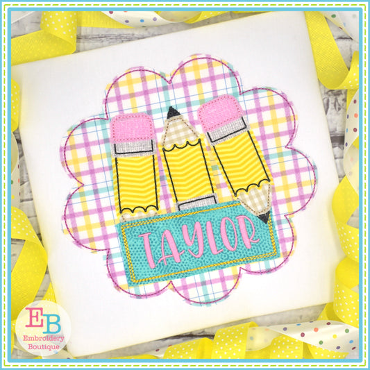 Pencil Name Girl Circle Bean Applique, Applique