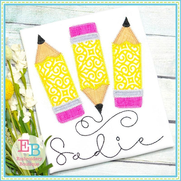 3 Pencil Zigzag Applique, Applique
