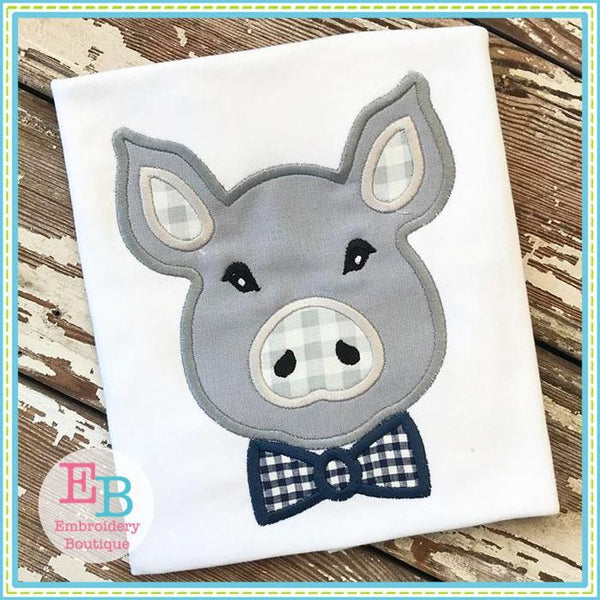 Pig Bow Tie Satin Applique, Applique