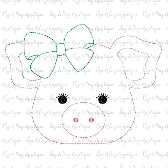 Pig Bow Bean Stitch Applique Design, Applique