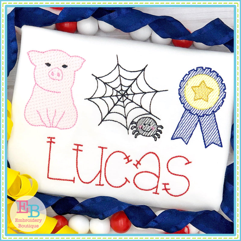 Pig Spider Web Sketch Embroidery Design, Embroidery Design