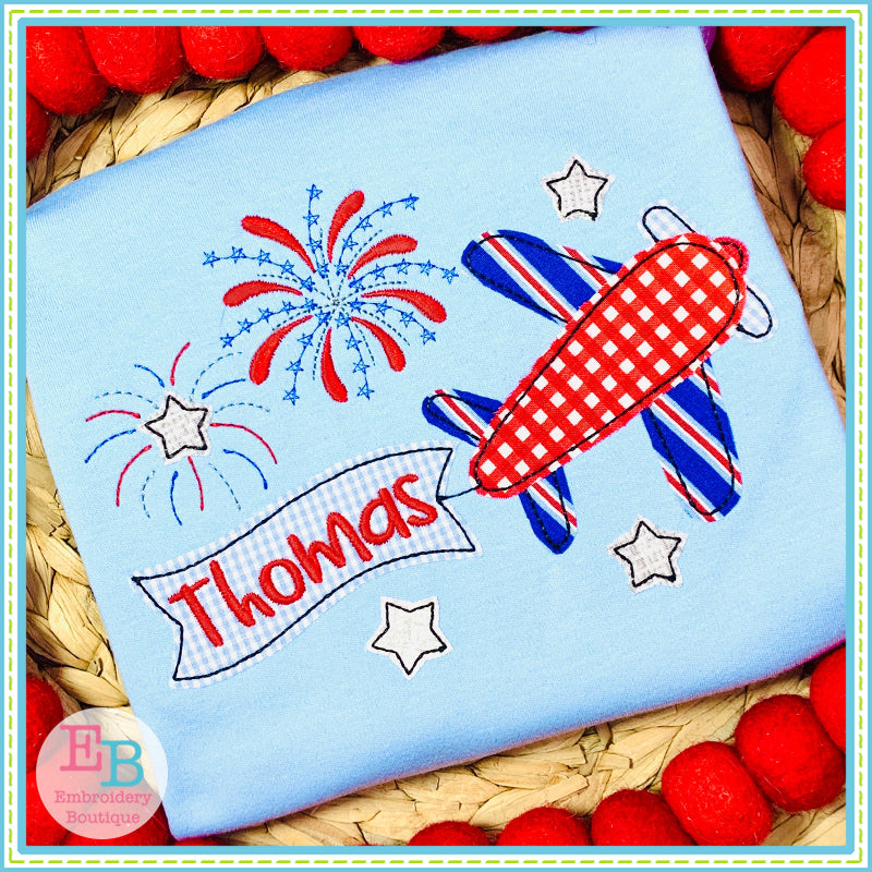 Plane Banner Fireworks Applique, Applique