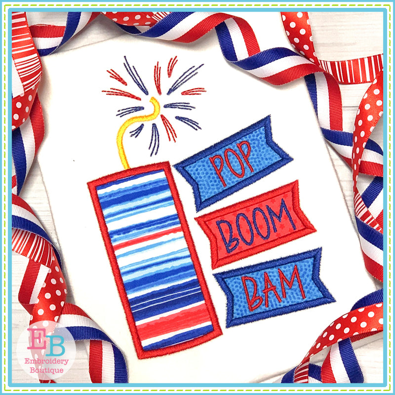 Pop Boom Bam Firework Satin Applique, Applique