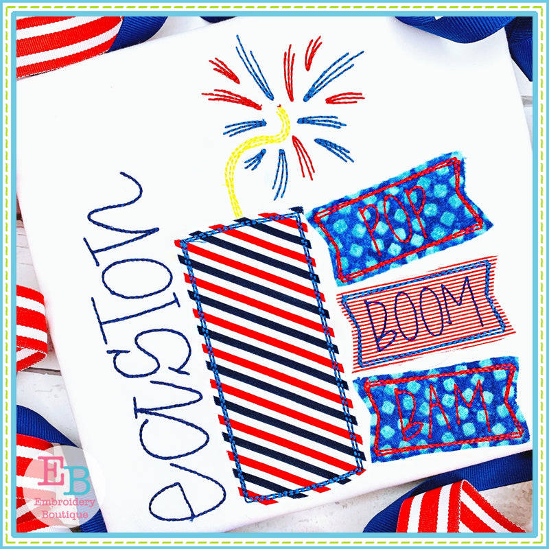 Pop Boom Bam Firework Bean Applique, Applique