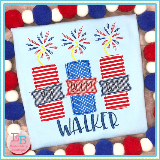 Pop Boom Bam Firework Trio Bean Applique, Applique