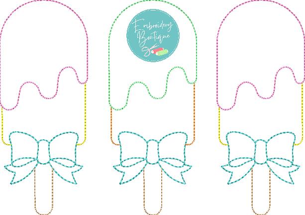 3 Popsicles Bow Bean Stitch Applique, Applique, Embroidery Boutique