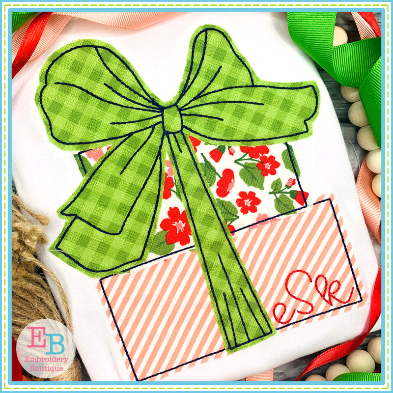 Presents Big Bow Bean Stitch Applique, Applique