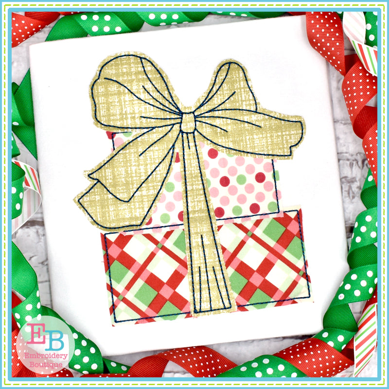 Presents Big Bow Bean Stitch Applique, Applique