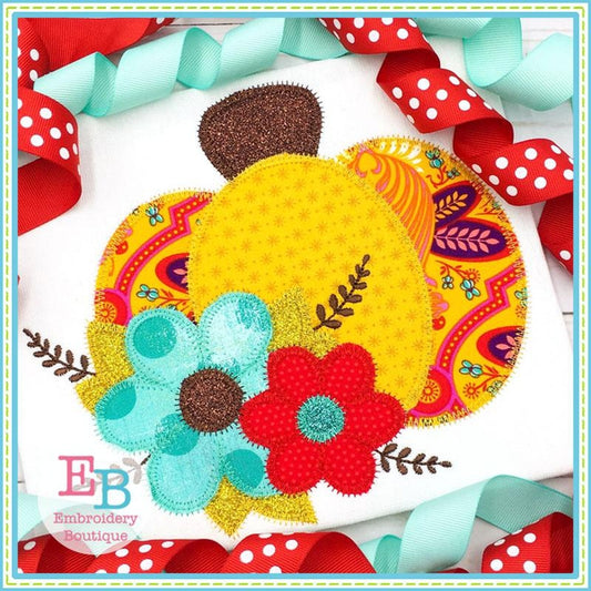 Pumpkin Flowers Zigzag Applique, Applique