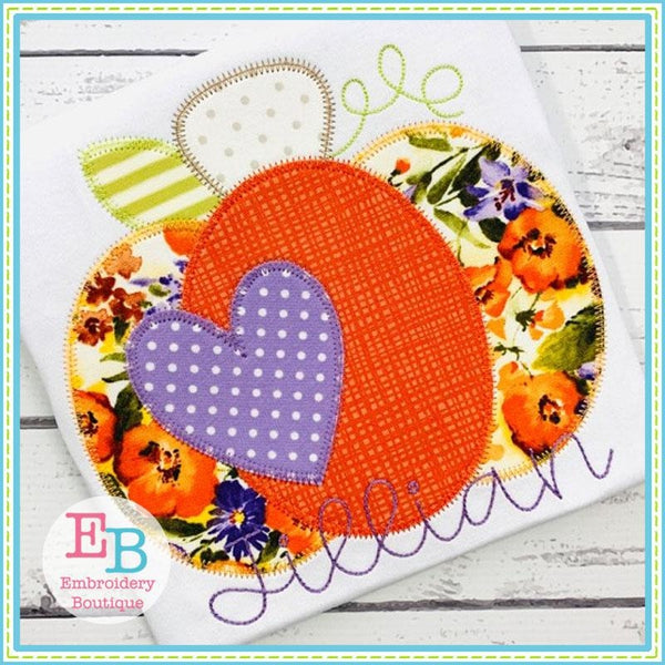 Pumpkin Heart Zigzag Applique, Applique