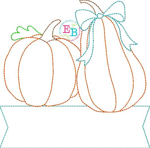 Pumpkin Banner Bow Bean Stitch Applique, Applique