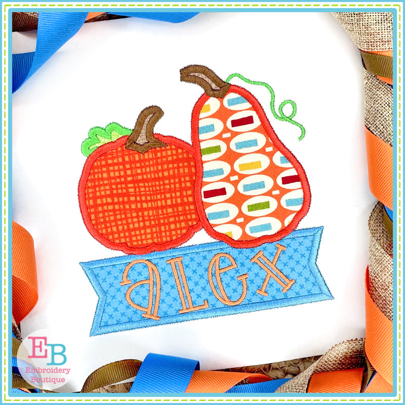 Pumpkin Banner Satin Stitch Applique, Applique