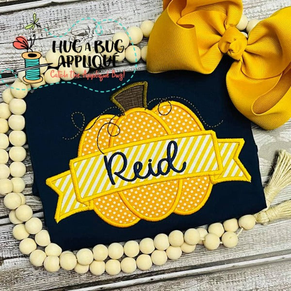 Pumpkin Banner Satin Stitch Applique Design, Applique