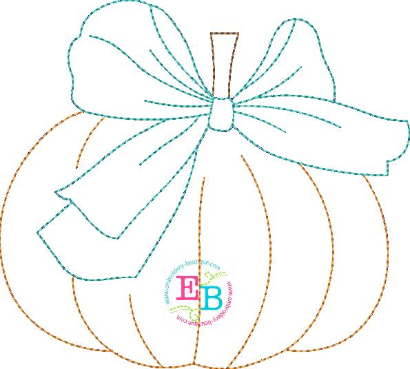 Pumpkin Big Bow No Tag Bean Applique, Applique