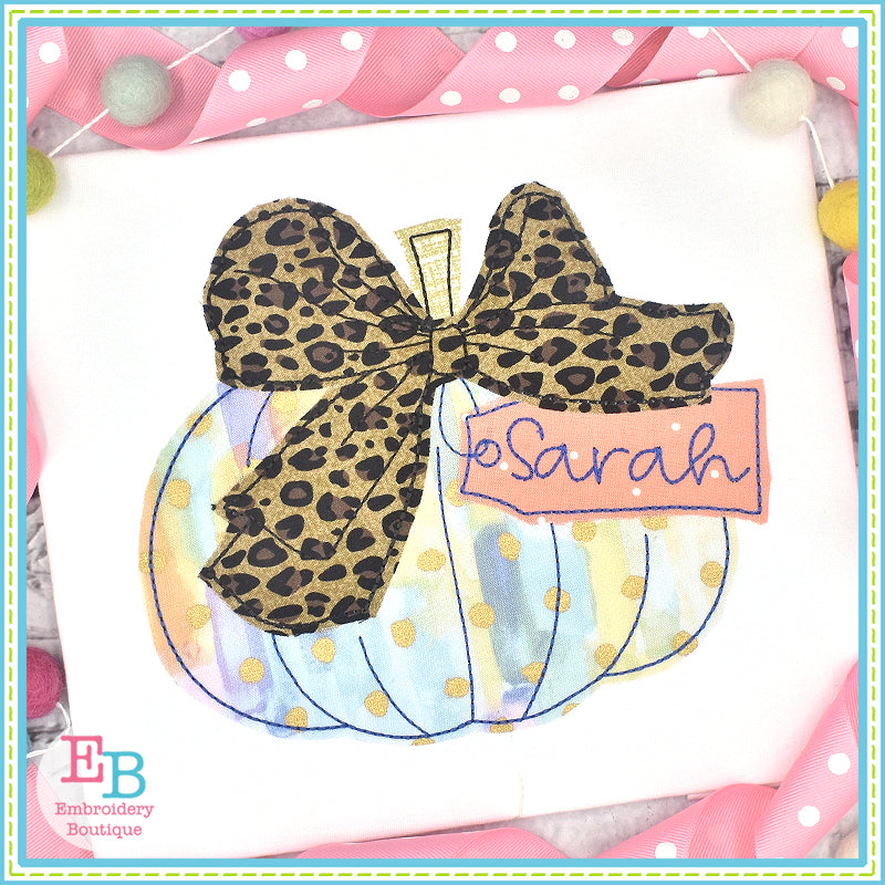 Pumpkin Big Bow Bean Applique, Applique
