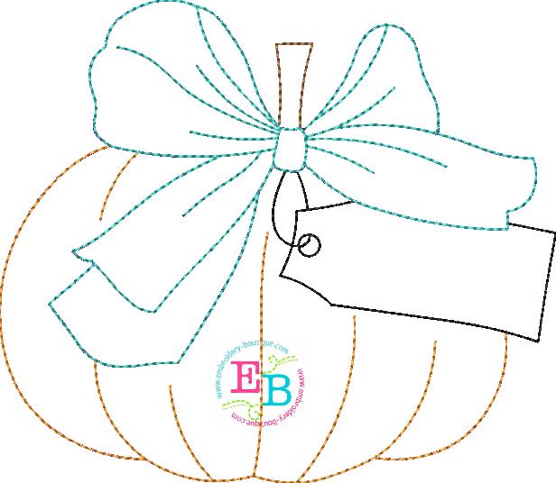 Pumpkin Big Bow Bean Applique, Applique