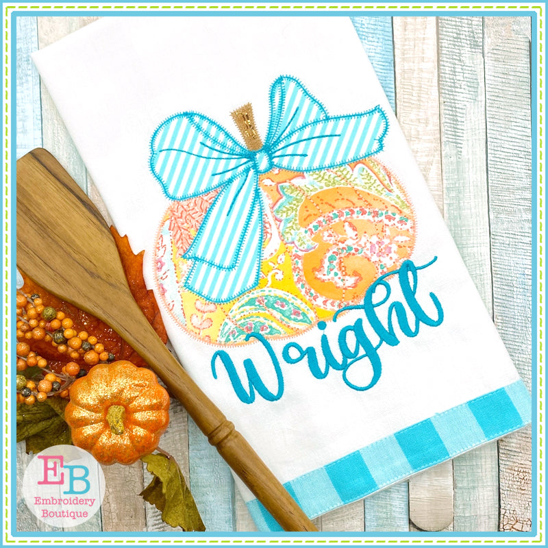 Pumpkin Big Bow Zigzag Applique, Applique