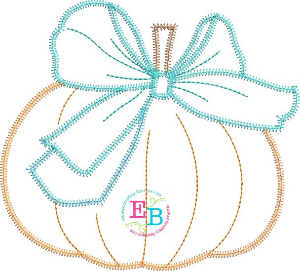 Pumpkin Big Bow Zigzag Applique, Applique