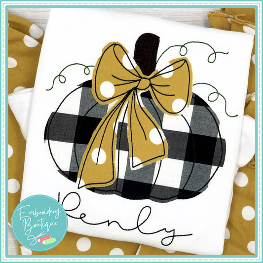 Pumpkin Bow Vine Bean Stitch Applique, Applique, Embroidery Boutique