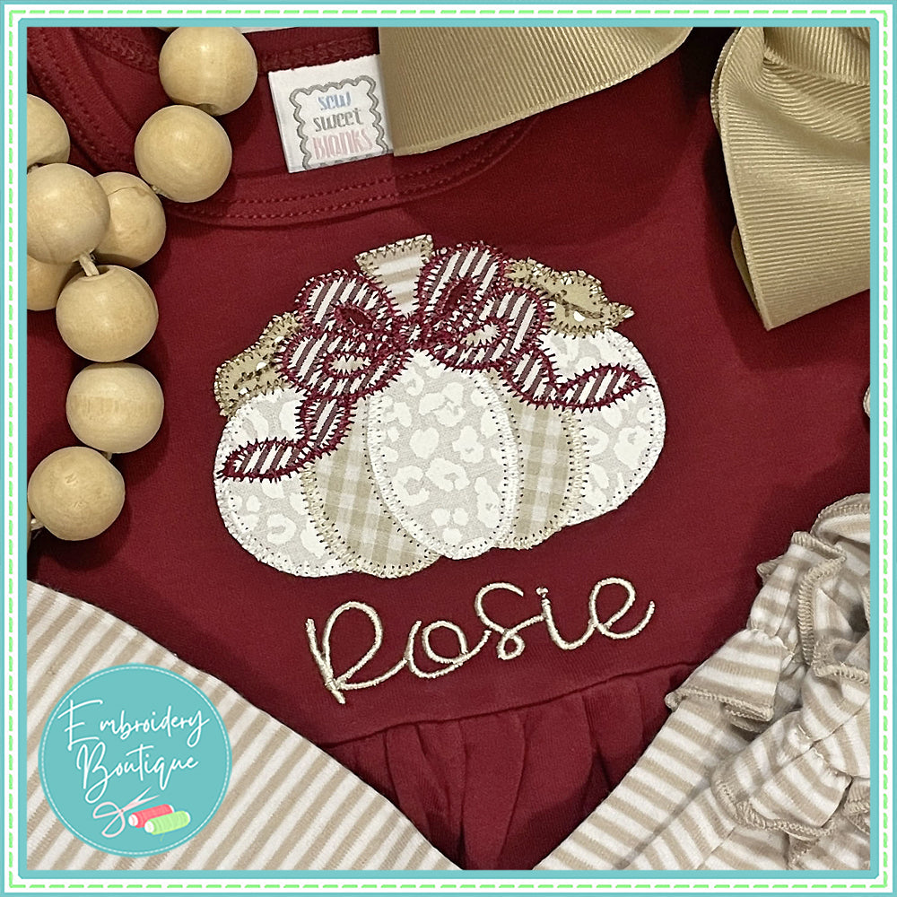 Pumpkin Bow Zigzag Applique, Applique, Embroidery Boutique