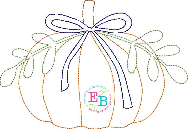 Pumpkin Bow Leaves Bean Stitch Applique, Applique