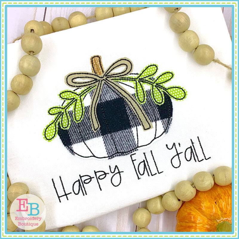 Pumpkin Bow Leaves Bean Stitch Applique, Applique