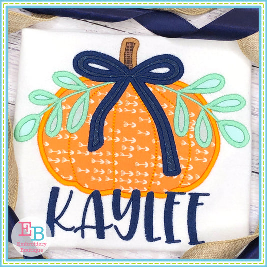Pumpkin Bow Leaves Satin Stitch Applique, Applique