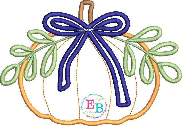 Pumpkin Bow Leaves Satin Stitch Applique, Applique