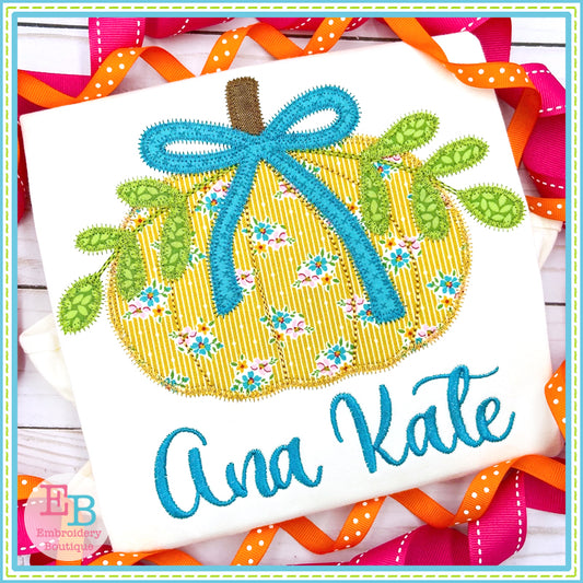 Pumpkin Bow Leaves Zigzag Applique, Applique