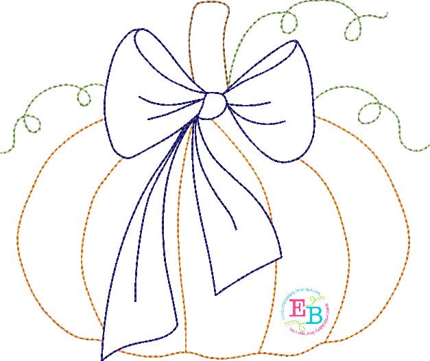 Pumpkin Bow Vine Bean Stitch Applique, Applique