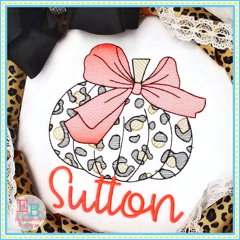 Pumpkin Cheetah Sketch Design, Embroidery