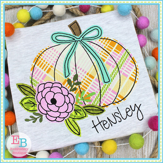 Pumpkin Bow Flower Bean Stitch Applique, Applique