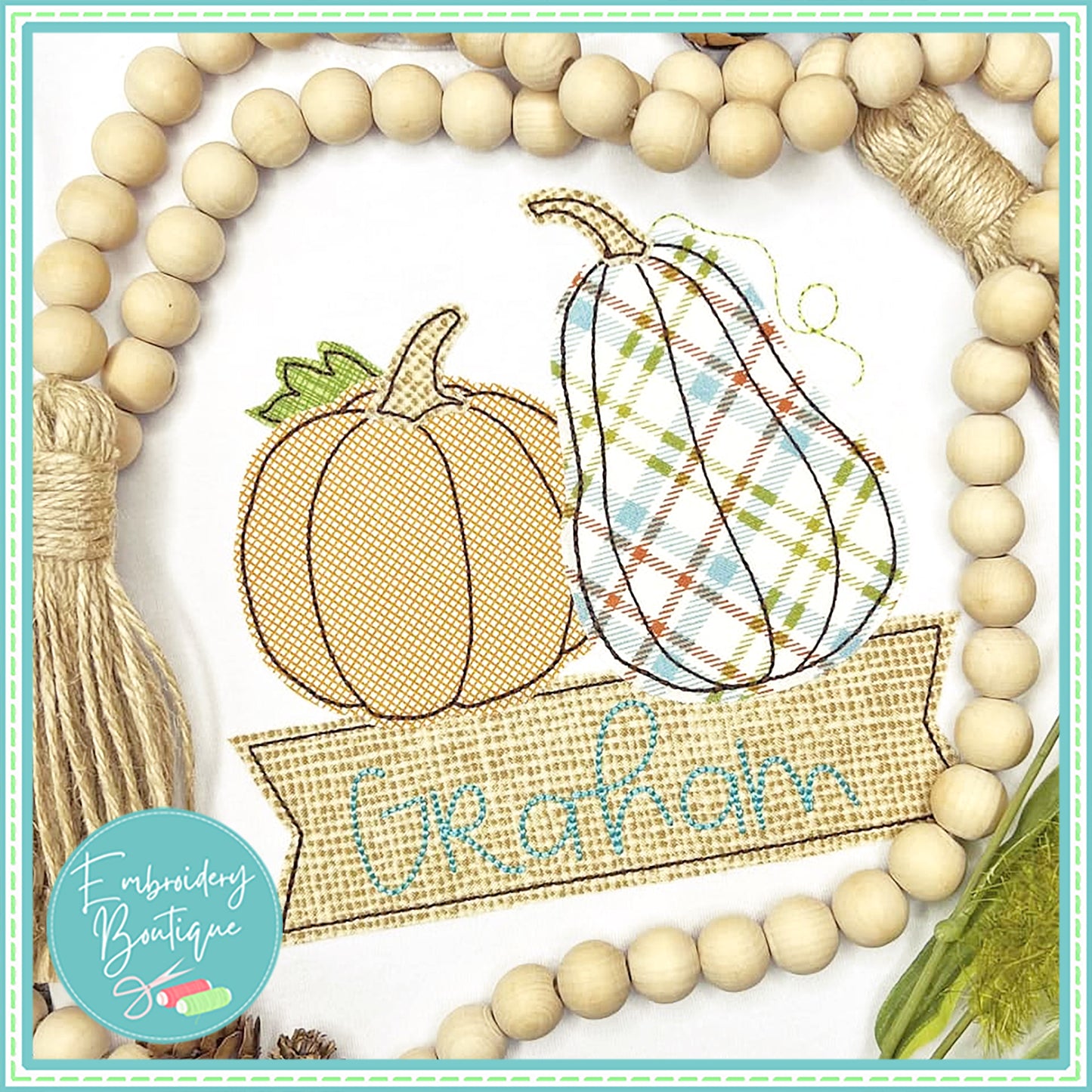 Pumpkin Banner Bean Stitch Applique, Applique, Embroidery Boutique
