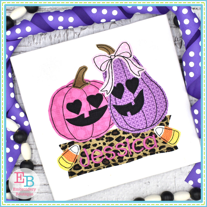 Pumpkin Bow Candy Corn Bean Stitch Applique, Applique