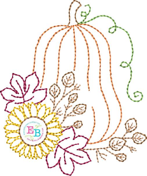 Pumpkin Sunflower Floss Embroidery Design, Embroidery Designs