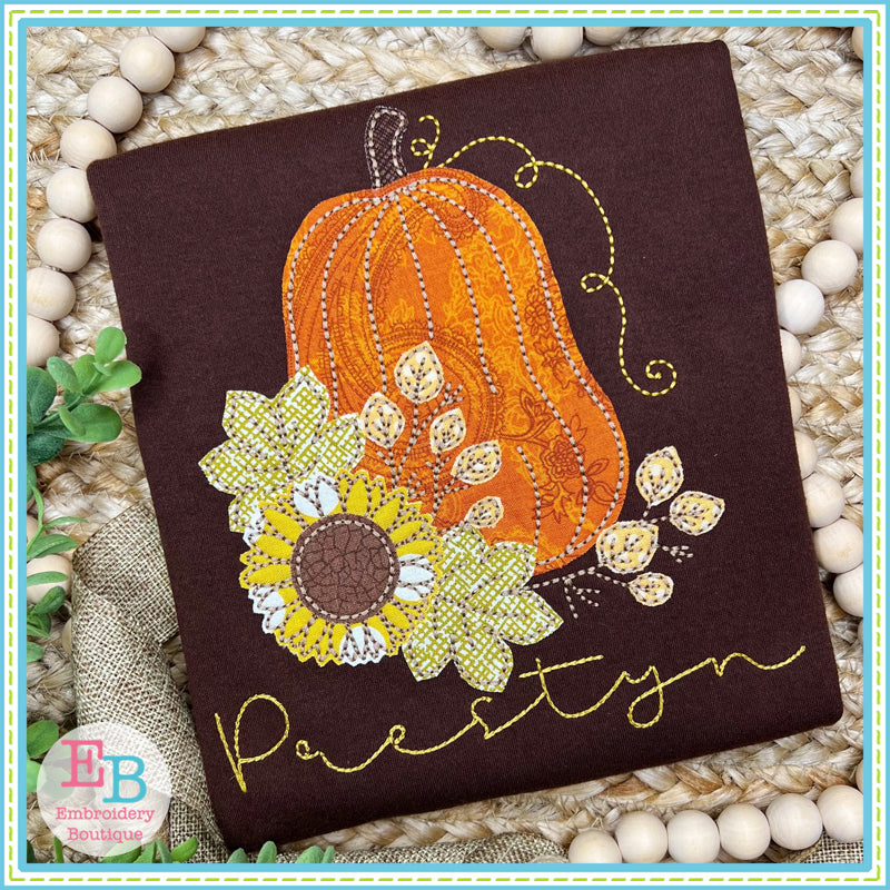 Pumpkin Sunflower Bean Stitch Applique, Applique