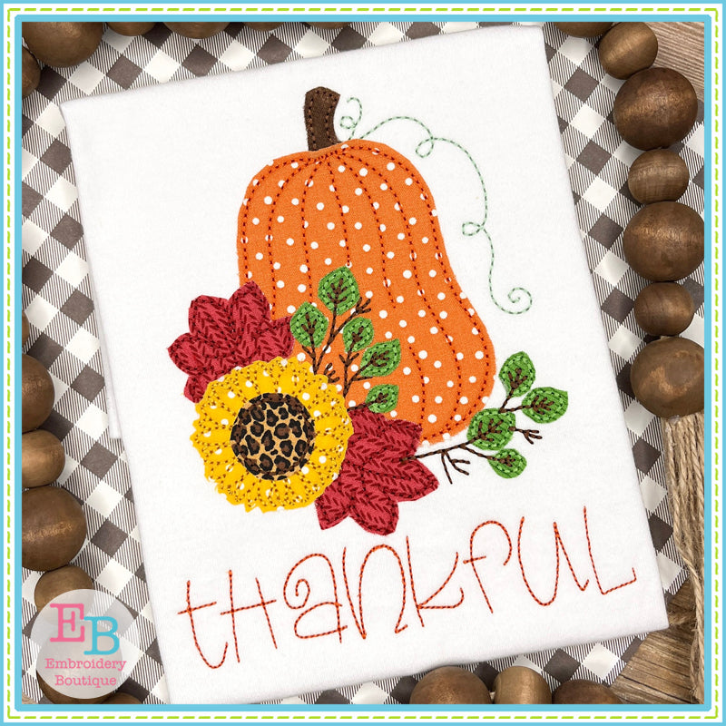 Pumpkin Sunflower Bean Stitch Applique, Applique