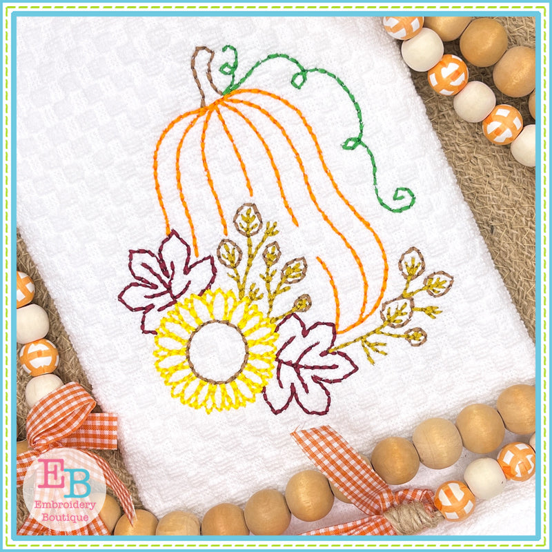 Pumpkin Sunflower Floss Embroidery Design, Embroidery Designs