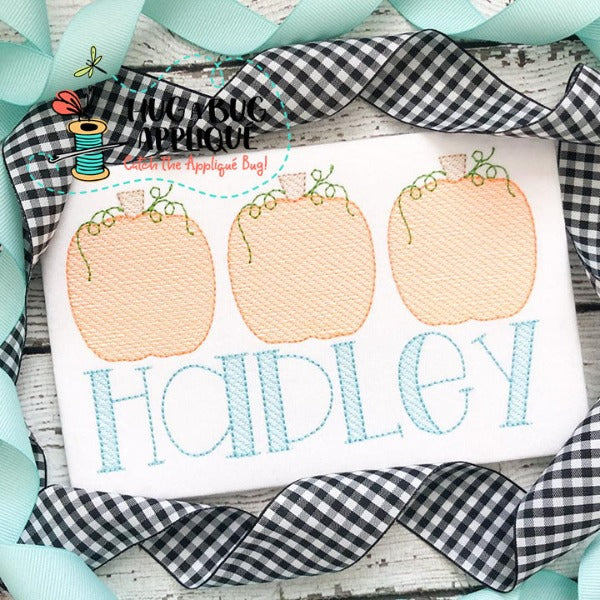 Pumpkin Trio Sketch Stitch Embroidery Design, Embroidery