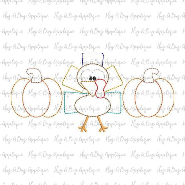 Pumpkin Turkey Trio Bean Stitch Applique Design, Applique