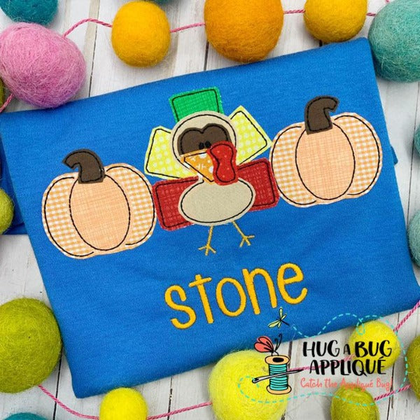 Pumpkin Turkey Trio Bean Stitch Applique Design, Applique
