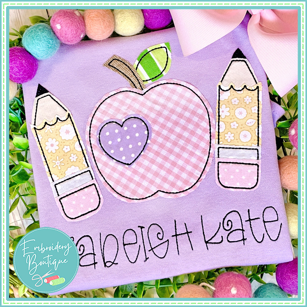 Apple Pencils Bean Applique, Applique, Embroidery Boutique