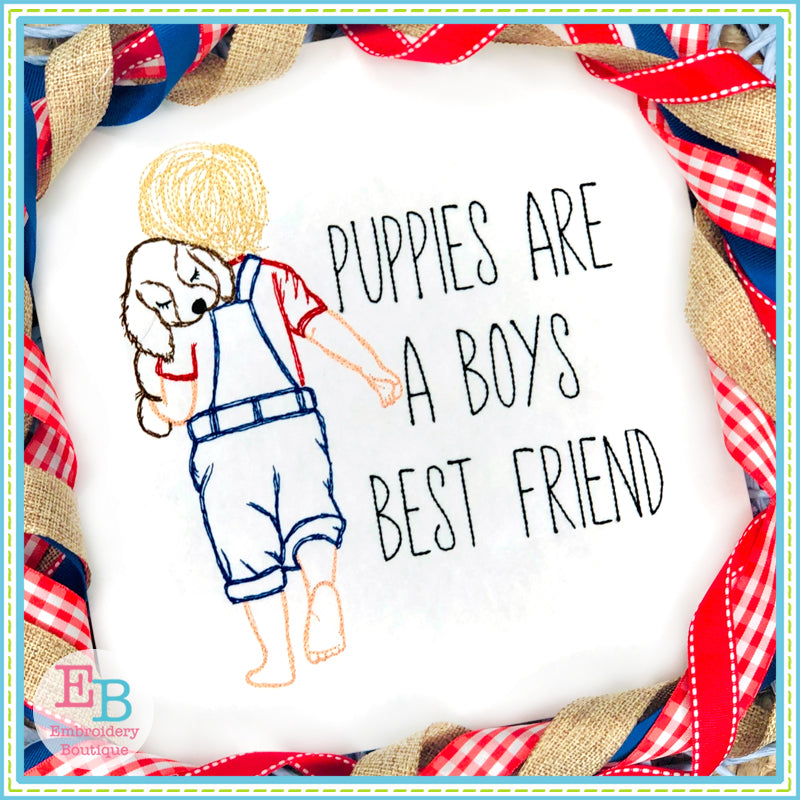 Boy Puppy Watercolor Embroidery Design, Embroidery