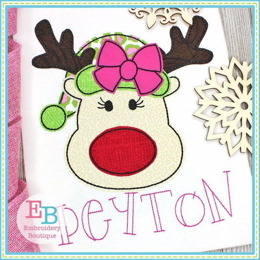 Reindeer Hat Bow Bean Applique, Applique