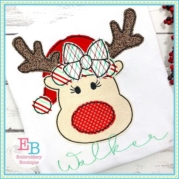 Reindeer Hat Bow Bean Applique, Applique
