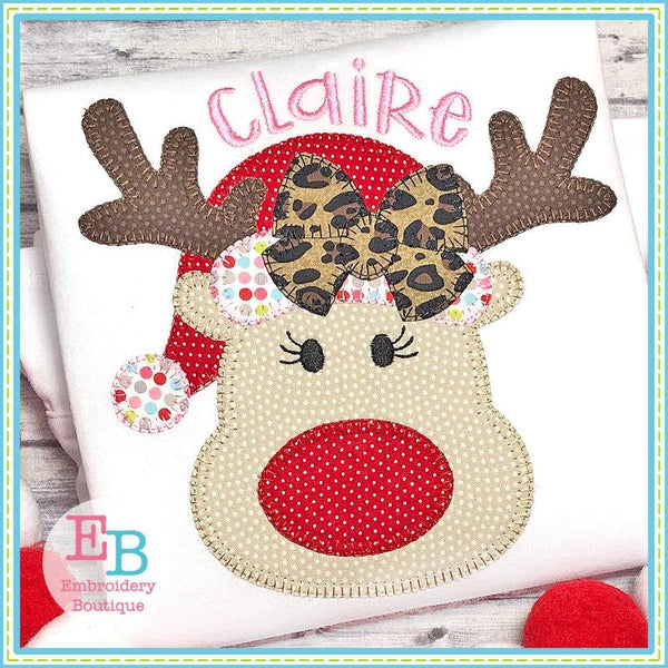 Reindeer Hat Bow Blanket Stitch Applique, Applique