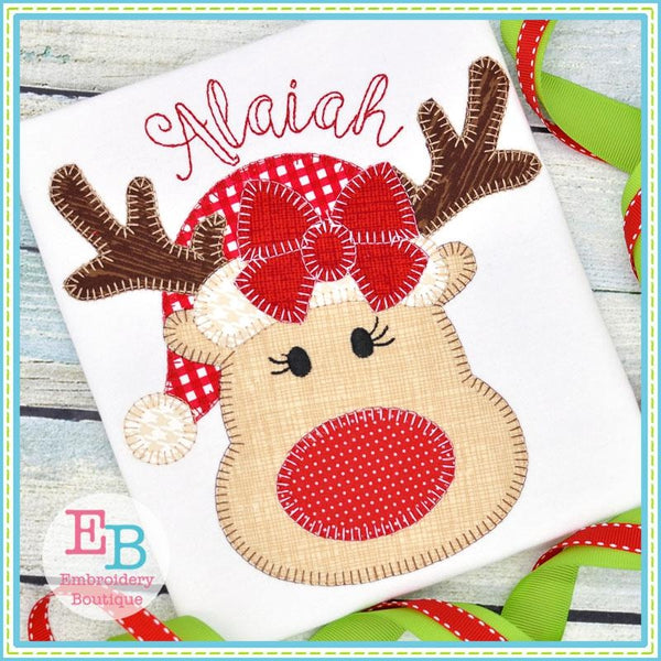 Reindeer Hat Bow Blanket Stitch Applique, Applique