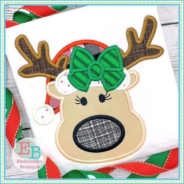 Reindeer Hat Bow Satin Applique, Applique