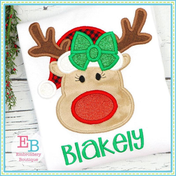 Reindeer Hat Bow Satin Applique, Applique