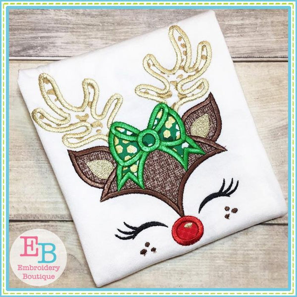 Reindeer Girl Bow Applique, Applique